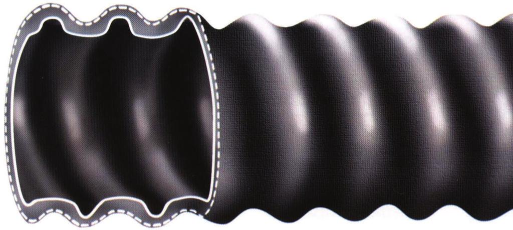 AVGASSLANG Innertub: CR, svart, korrugerad Yttertub: SBR, svart, korrugerad Arering: Textil Teperaturoråde: -ºC till +80ºC Slangen är uppbyggd utan stålspiral och är således överfarbar.