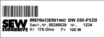 3 Apparatuppbyggnad Typbeteckning, typskyltar och leveransomfattning Exempel: typskylt bromsmotstånd BW090-P52B Bromsmotståndet BW090-P52B finns bara för