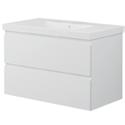 Kommod INR BAD Norm A80 vit dubbelt eluttag i låda porslinstvättställ, Grepplist underskåp med 2 lådor.