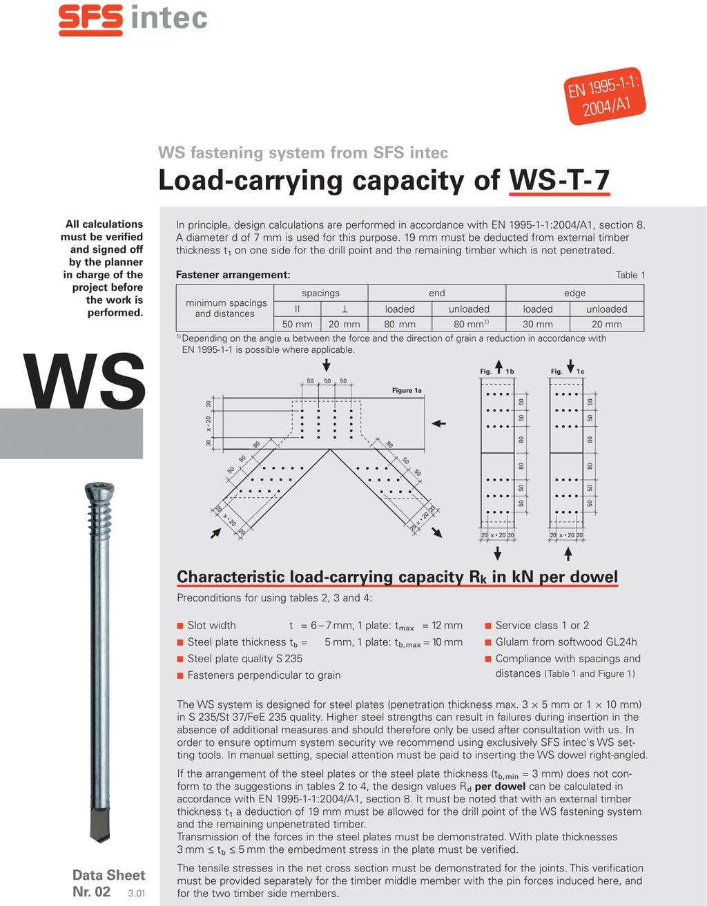 Bilaga 4 Karakteristisk bärförmåga för dymlingar SFS WS-T-7
