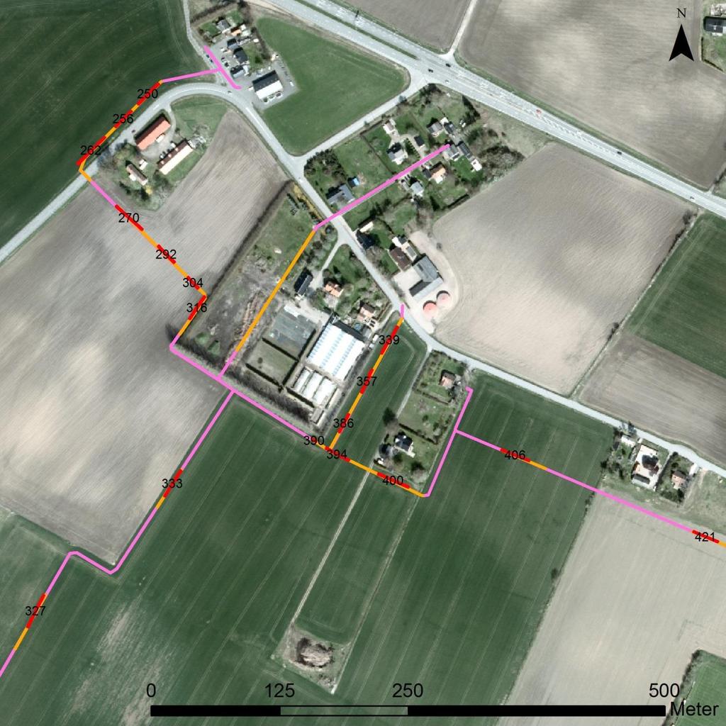 Bilaga 1 Sökschakt (OS), A=oklassificerat arkeologiskt objekt, AS=stolphål, AG=grop, AH=härd/ härdbotten och TD=dike. Figur 1 bilaga 1. Översikt över nedan nämnda sökschakt med id.