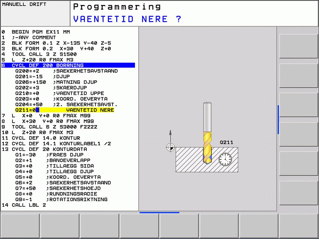 Definiera cykel via softkeys Softkeyraden presenterar de olika cykelgrupperna Välj cykelgrupp, t.ex. borrcykler välj cykel, t.ex. GÄNGFRÄSNING.