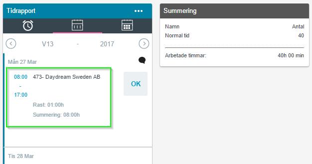 Här kan du korrigera start- och sluttid, rast.