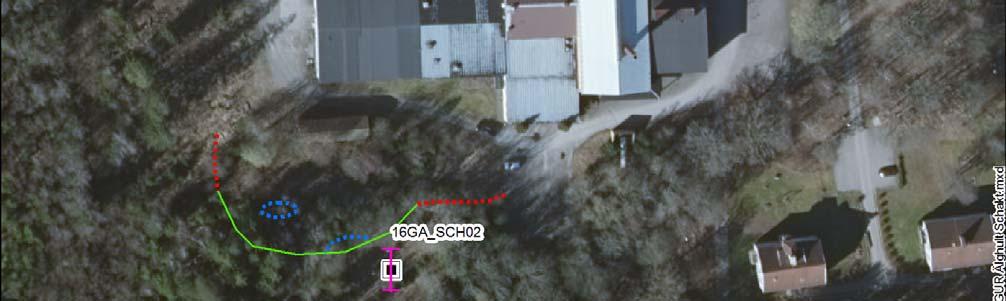 Figur 2: Schaktens läge och bedömd gräns för utfyllnadsområde från tidigare utförd utredning (Geo Innova, 2006.