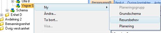 Lägga upp resursbehov Beskrivning Markera din planeringsgrupp och välj Ny.. Resursbehov.