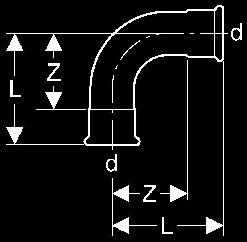 Böj 90 med 2 muffar R=1,2 Artikel nr d L Z 155 52 56 76,1