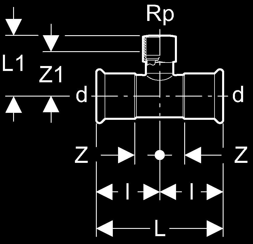 T-rör med invändigt gängat avstick Artikel nr d-rp-d L L1 Z Z1 I