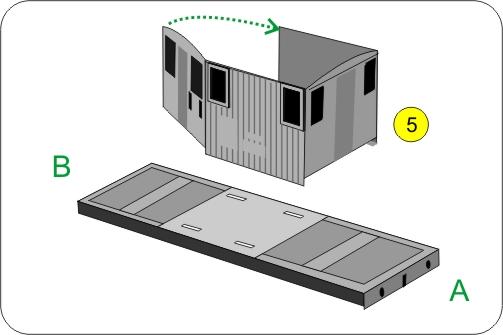 Hytt Vik samman hytten (5) och fäst samman delarna i skarven Kontrollera att hytten passar på bottenplattan, men fäst den inte än.