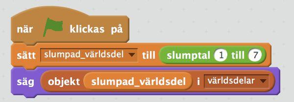 I pricken: Ändra i pricken; om den slumpade världsdelen är samma som