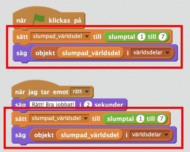 Sedan kan katten slumpa en ny världsdel. Nu har vi ett fungerande program. Men!