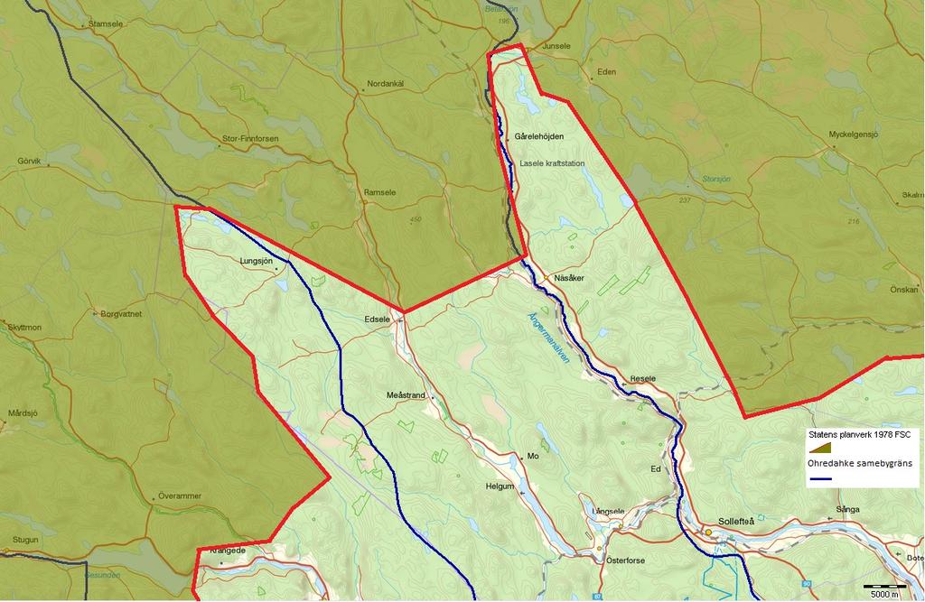 FSC-gränsen (Figur 2) i Ohredahke sameby går väster om Lungsjön, Edsele och Näsåker. Figur 2.