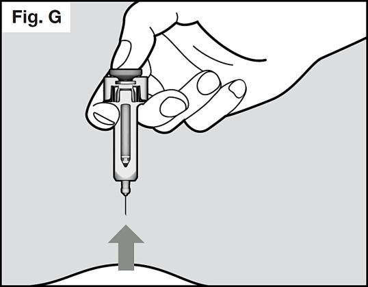 Om du inte kan trycka ner kolven efter att du fört in nålen måste du kassera den förfyllda sprutan i en sticksäker behållare och använda en ny