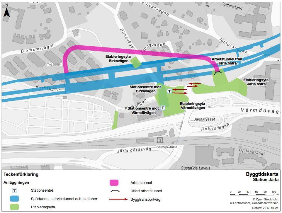 Byggskede Vid station Sickla kommer tre etableringsytor anläggas, vid Sickla Industriväg, Värmdövägen och Finntorpsberget, se Figur 12.