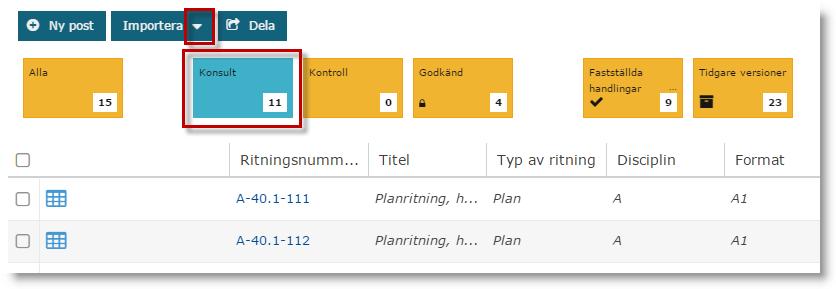 3. Stå i steget Konsult. 4. Klicka på "Importera filer" och lägga till de nya, reviderade ritningarna på samma sätt som tidigare.