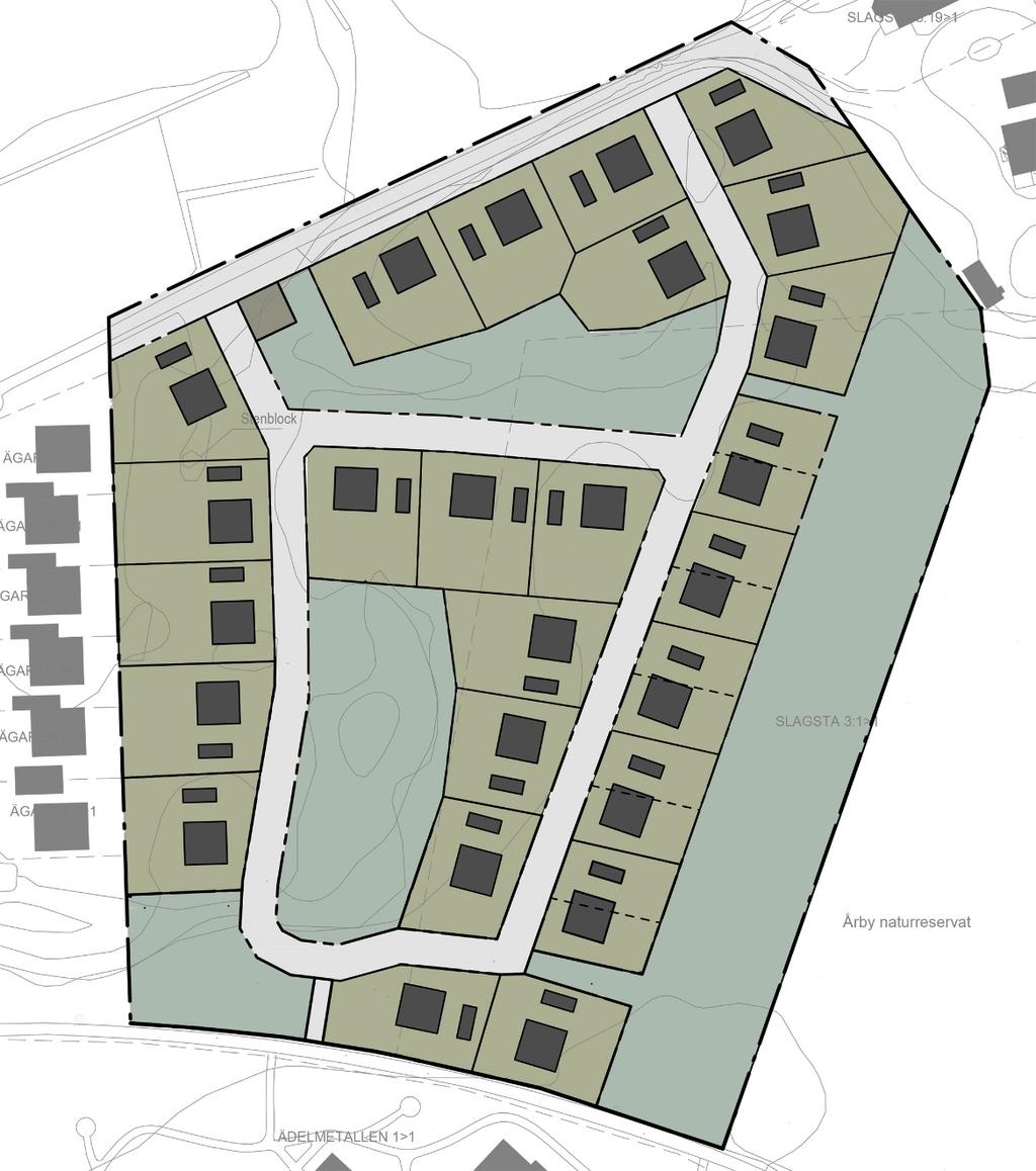 Eskilstuna kommun 9 (17) tomtstorlek 300 m2 och högst 100 m2 av tomten får bebyggas. Nockhöjden i område 2 är högst 7,5 m oavsett bebyggelsetyp.