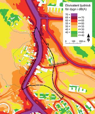 Figur 5.10.1 Ekvivalent ljudnivå från vägtrafik 2 meter över mark i programområdet. Från ÅF-Ingemansson (2006) Nationalstadsparken. Uppdatering av bullerkartläggning.