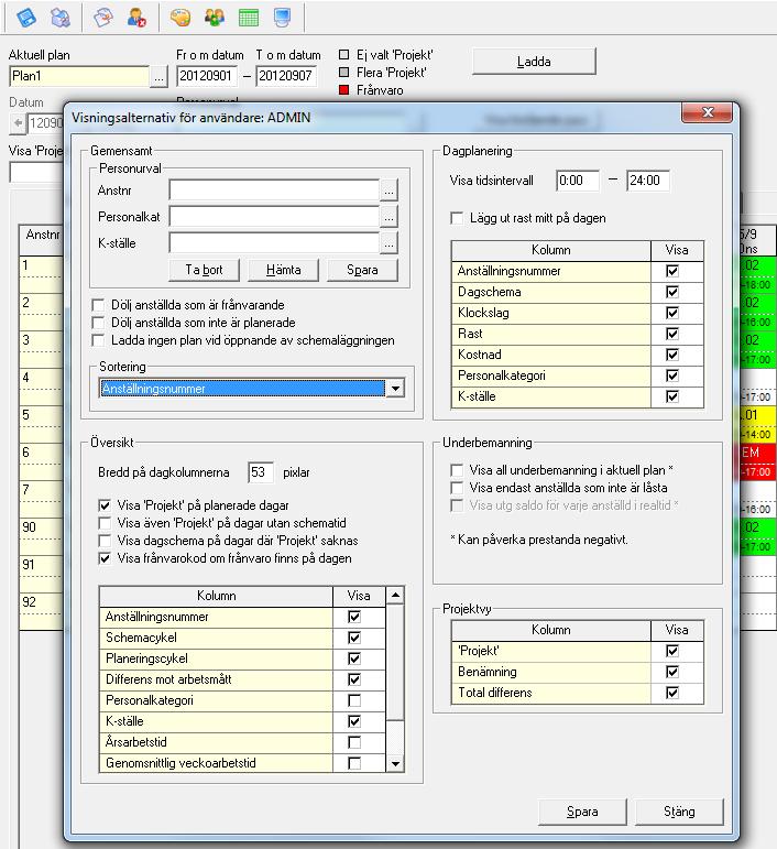FLEX Tidredovisning Användarmeddelande (januari 2014) 19 Standard sorteringsordning Det finns nu möjlighet att ställa in hur schemaläggningen ska vara sorterad när den öppnas.