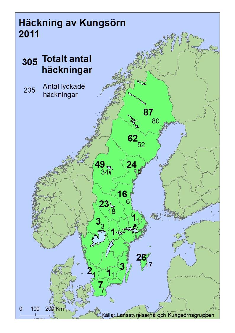 Figur 2. Antal häckningar av kungsörn 2011.