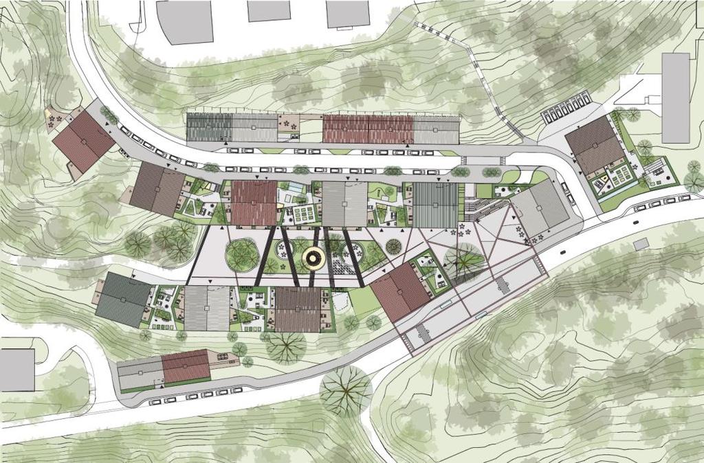 BOTKYRKA KOMMUN 18 [33] benämns bara torg i plankartan. Gränsen mellan de båda torgmiljöerna går vid tunnelbaneuppgången, där parktorget sträcker sig västerut och tunnelbanetorget österut.