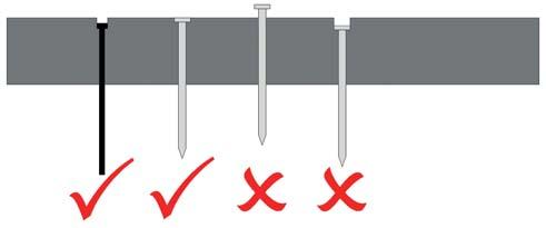 Fästdon HardiePlank kräver ingen förborrning och kan enkelt spikas eller skruvas mot läkt av trä eller stål Infästning med skruv På träläkt Cembrit fasadskruv,5 x mm Rostfritt stål A 50