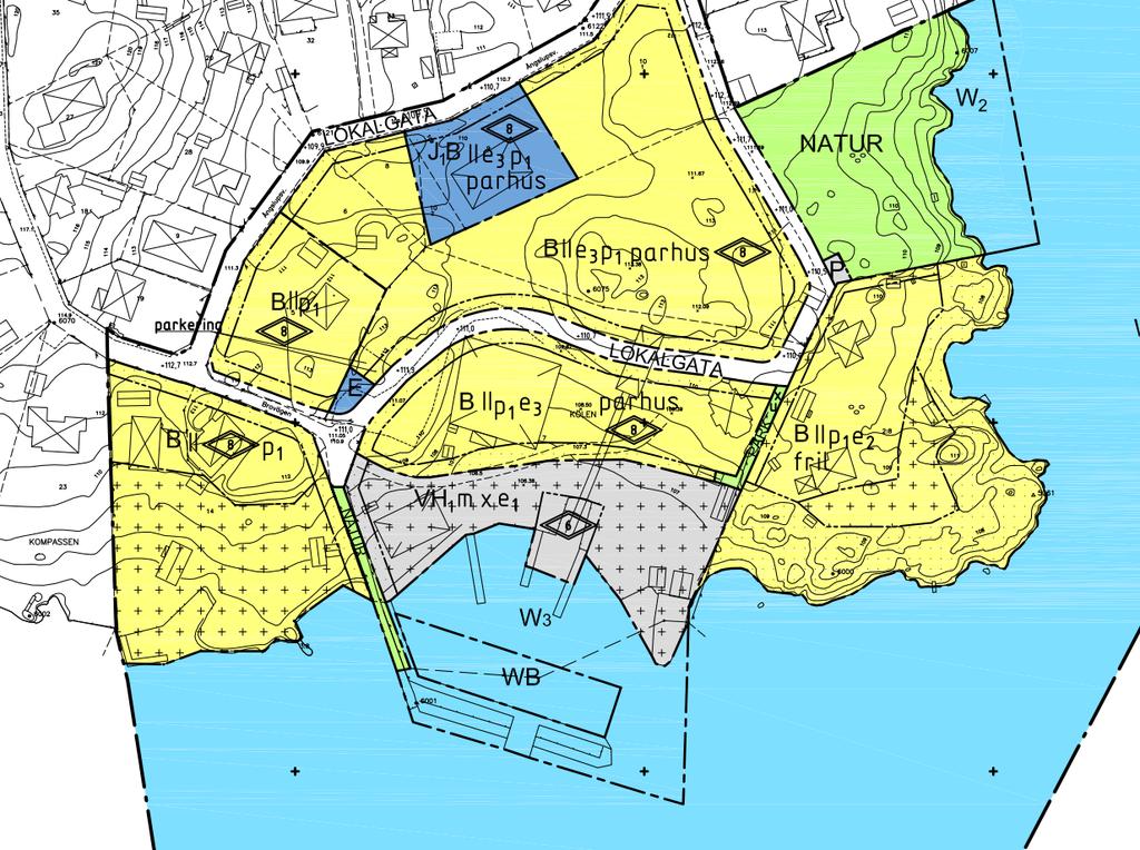 Gällande detaljplan Utdrag ur gällande detaljplan för kvarteret Kölen m.fl., Hästö marina (1080-P90/197). Röd linje markerar område där tomtindelningen gäller.