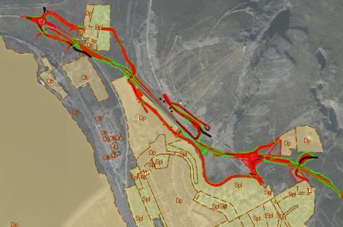 3. Översikt av vägplan och berörda detaljplaner Figur 1. Översikt över gällande detaljplaner, föreslagen vägplan och fastställd vägplan. Svarta ringar visar studerade områden.