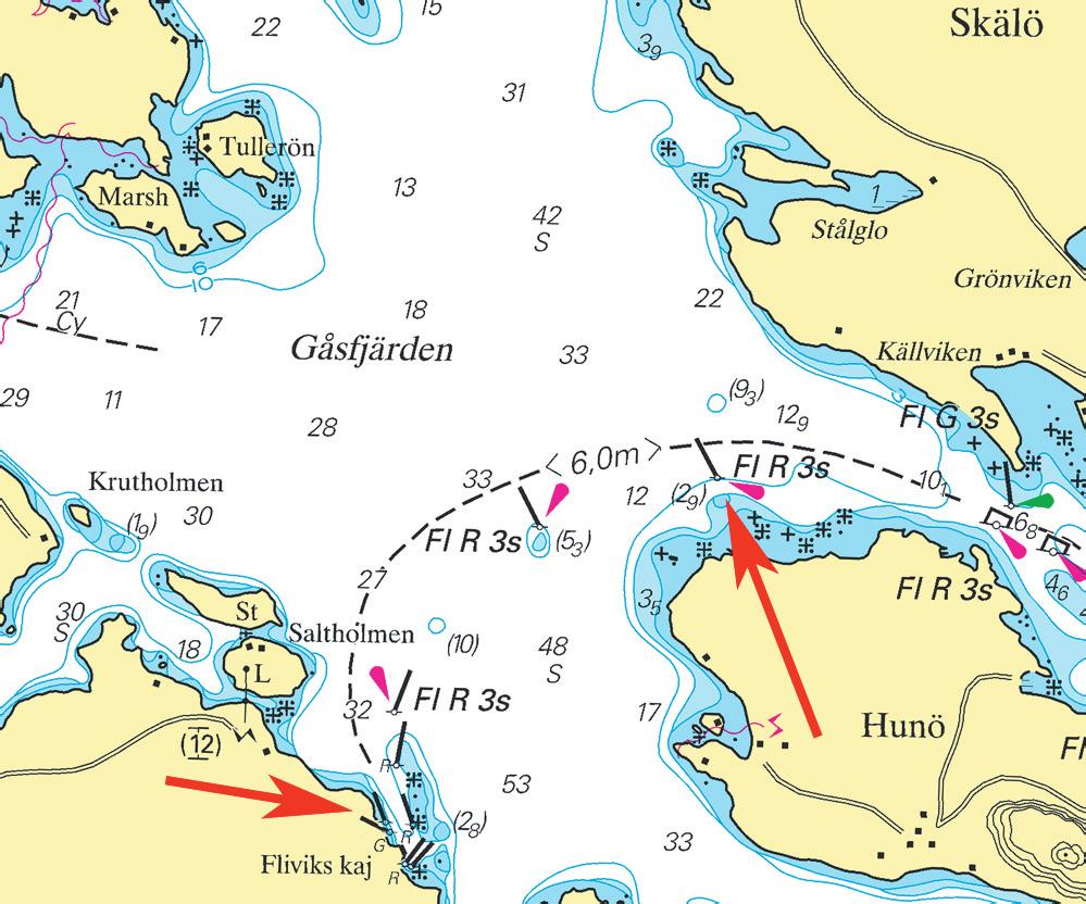 Nr 250 8 Mellersta Östersjön / Central Baltic * 5507 Sjökort/Chart: 623 Sverige. Mellersta Östersjön. S om Västervik. Gåsfjärden. Fliviks kaj. Prickar etablerade.