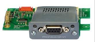 STANDARDTILLVAL Fältbuss Profibus Fältbusstillvalsmodul för Profibuskommunikation DP eller DP V1. Använd en 9-stifts D-subkontakt. Kommunikationshastigheter: 9,6 kbit/sek 12 Mbit/sek stöds.