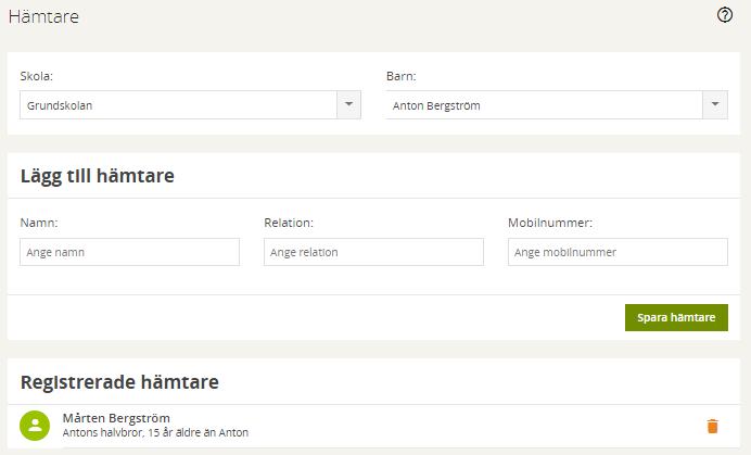 Barnets ordinarie schema för aktuell dag visas med klockslag från och till. Ändra klockslagen så att de stämmer med önskemålet utifrån den tillfälliga ändringen.