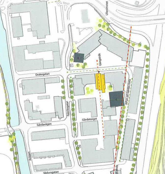 16 RISKANALYS MED AVSEENDE PÅ FARLIGT GODS, ULLEVIGATAN 3.1.3 Gårda 18:22/18:19 - Wallenstam Wallenstam planerar ett "infillprojekt" i det glapp som idag finns mellan två befintliga kontorsfastigheter.