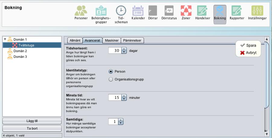 Flik Avancerat: Tidshorisont: Identitetstyp: Person Organisationsgrupp Exempel: 30 dagar innebär att man kan boka max 30 dagar framåt i tiden.