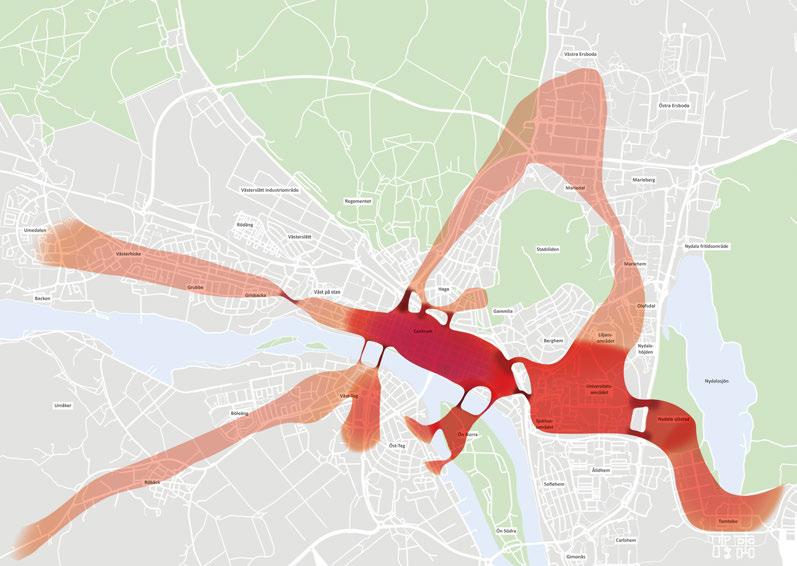 Stråk där antalet cyklister kommer att öka mest i framtiden. Utmaningar Umeås utveckling I takt med att Umeås befolkning ökar från år till år ökar också antalet cyklister i Umeå.