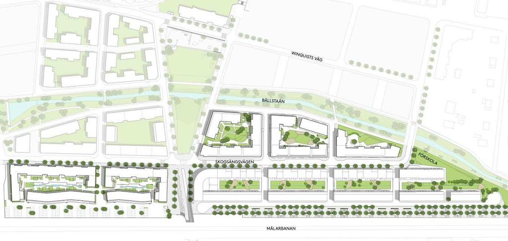 Då Skogängsvägen blir huvudstråket i Bromstensstaden och kommer att utgöra den viktigaste länken mellan Spånga C och Bromsten är det av stor vikt att den gestaltas med en tydlig offentlig karaktär