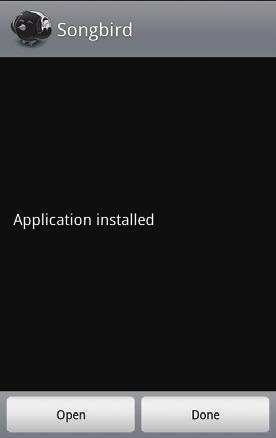 4 Efter installation öppnar du menyn i Songbird genom att trycka på [Open]