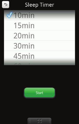 Ställa in insomningstimer 1 Starta Philips DockStudio. 3 Ange en tid för insomningstimern och tryck sedan på [Start] (start). 2 Tryck på ikonen för att öppna insomningstimermenyn.