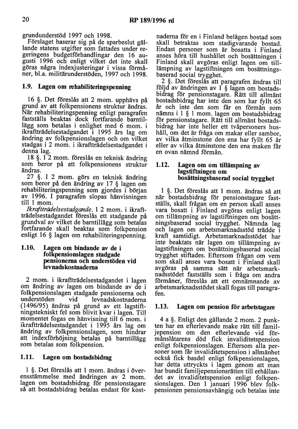 20 RP 189/1996 rd grundunderstöd 1997 och 1998.