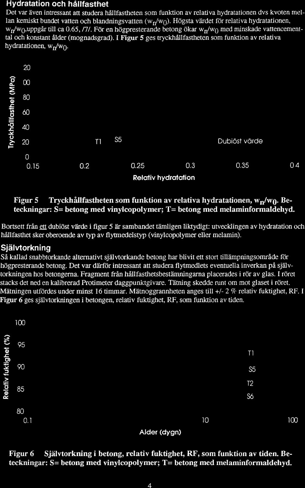 Hydratatin ch hållfasthet Det va även intressant att studera håilfastheten sm funtrctin av relativa hydratatinen dvs kvten mellan kemiskt bundet vatten ch blandningsvatten (wlwfl.