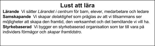 Barn- och ungdomsförvaltningens vision: Barn och ungdomsförvaltningens målsättning är att visionen ska genomsyra alla verksamheter och vara verklig för varje