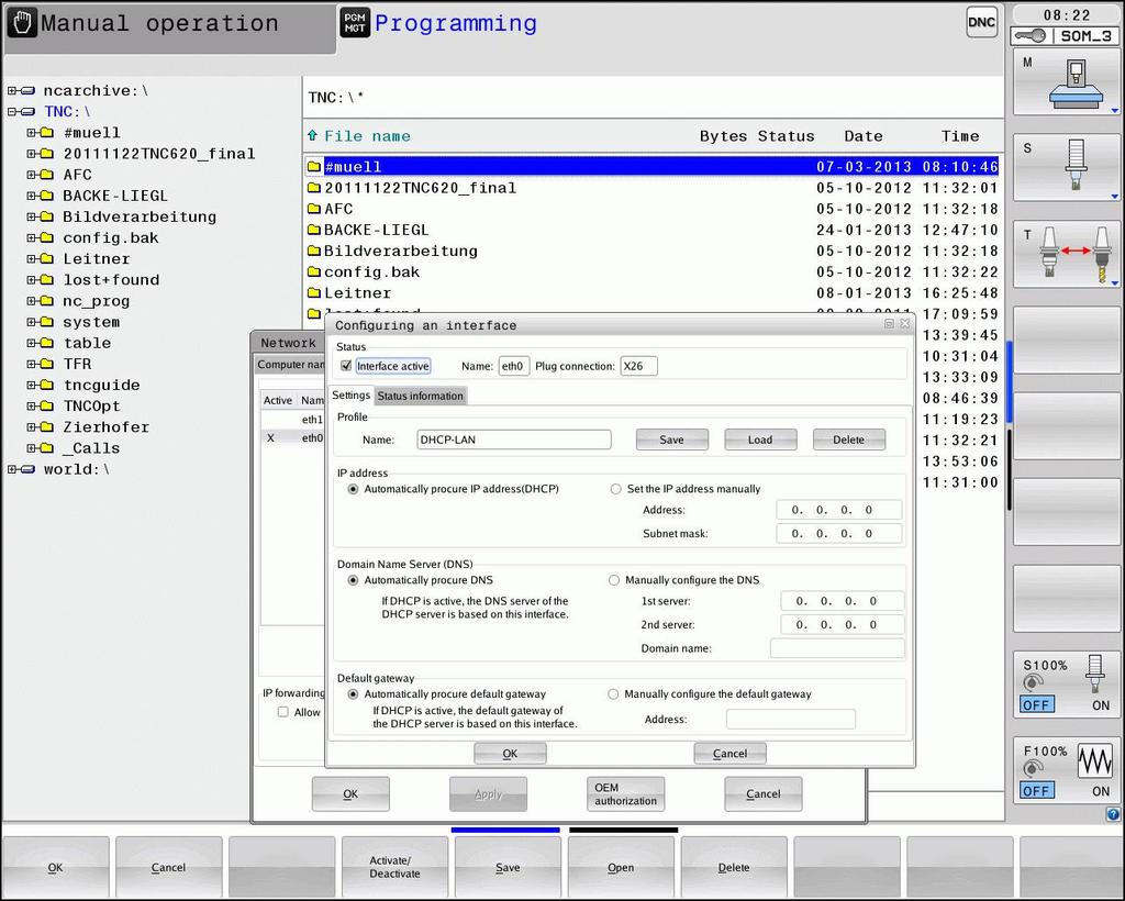 softkey Konfigurera nätverk Styrsystemet visar fönstret för nätverksinställningar.