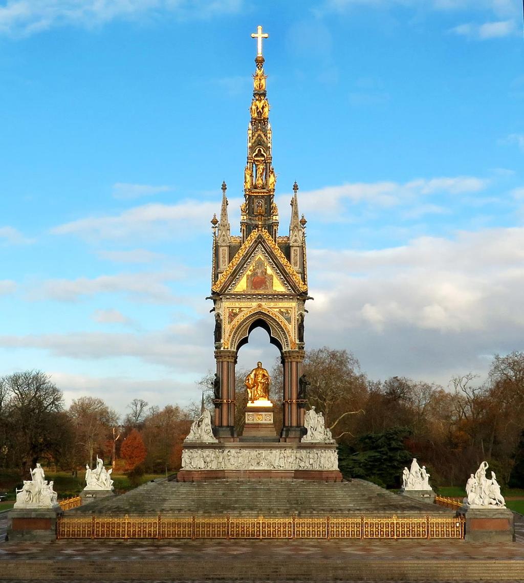 Till minne av Albert uppfördes på 1870- talet på uppdrag av drottning Victoria det 54 meter höga Albert Memorial,