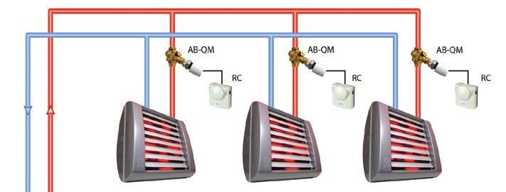 TILLÄMPNINGAR Danfoss AB-QM är det självklara valet av styrventil för vattenbaserade enheter, som en lufthanteringsenhet, fläktkonvektor, klimattak eller värmesystem med ett