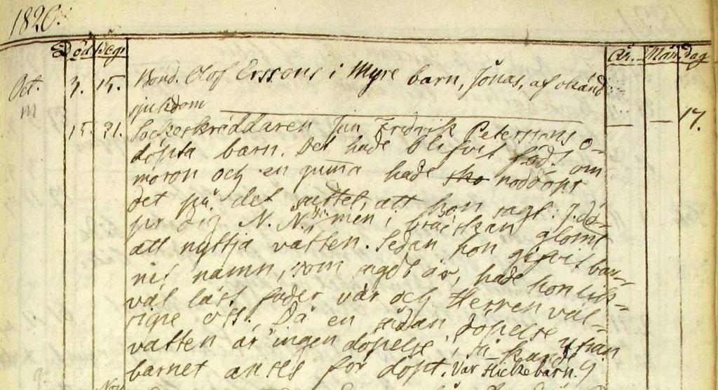 ALIR anor nummer 1 Årgång 35 Januari 2018 Den andra hittar vi lite längre upp i landet, närmare bestämt i Sidensjö socken i Ångermanland, den 15 oktober 1820 och sockenskräddarens nyfödda dotter som