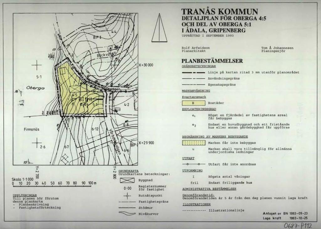 Plankarta till Detaljplan för Oberga 4:5 och del av