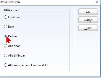 5. Utöka söklistan 2 1. Få med partners välj Partner, klicka OK 2.