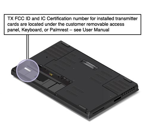 IC-certifieringsnumret för just den trådlösa modul som har installerats av Lenovo. Anm: Ta inte bort och byt inte ut den trådlösa modulen på egen hand.