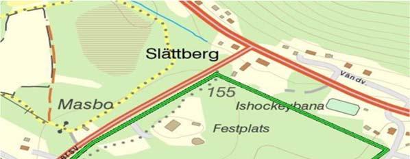 sluttar ganska brant mot sydost ner mot Tuvviken, ca 500 m väster om torget.