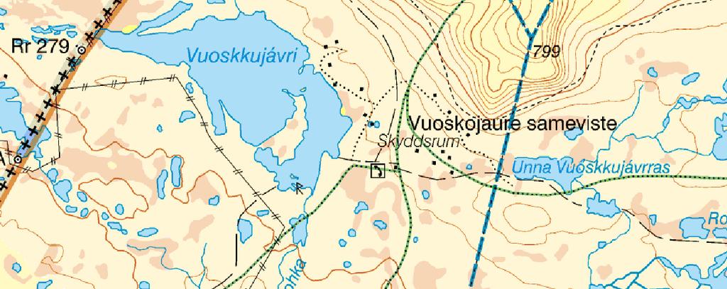 Områdets historia Sjön Vuoskojaure ligger intill gränsen mot Norge. I omgivningarna finns flera äldre spår av bosättning från stenål- dern och yngre spår från den fjällsamiska kulturen.