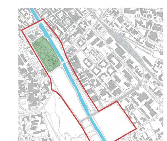 Parken bör utvecklas med tydliga entréer, fler vistelseytor och upplevelser samtidigt som parkens koppling till områdena söderut förbättras. Parken får utgöra ett finrum i stråket södra åstråket.