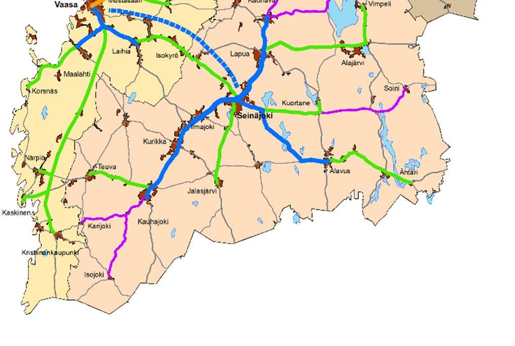 Förbindelserna som går i öst-västlig riktning är i dåligt skick, vilket man är medveten om i regionen. Det är en brist, som stör utvecklingen förutom vid västkusten även i hela mellersta Finland.