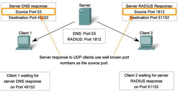 UDP klientprocess UDP klientprocessen väljer slumpmässigt ett portnummer från de dynamiska portnummer.